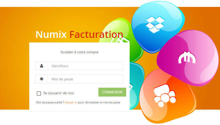 page de connexion de Numix facturation, la plateforme d'e-facturation au service des entrepreneurs